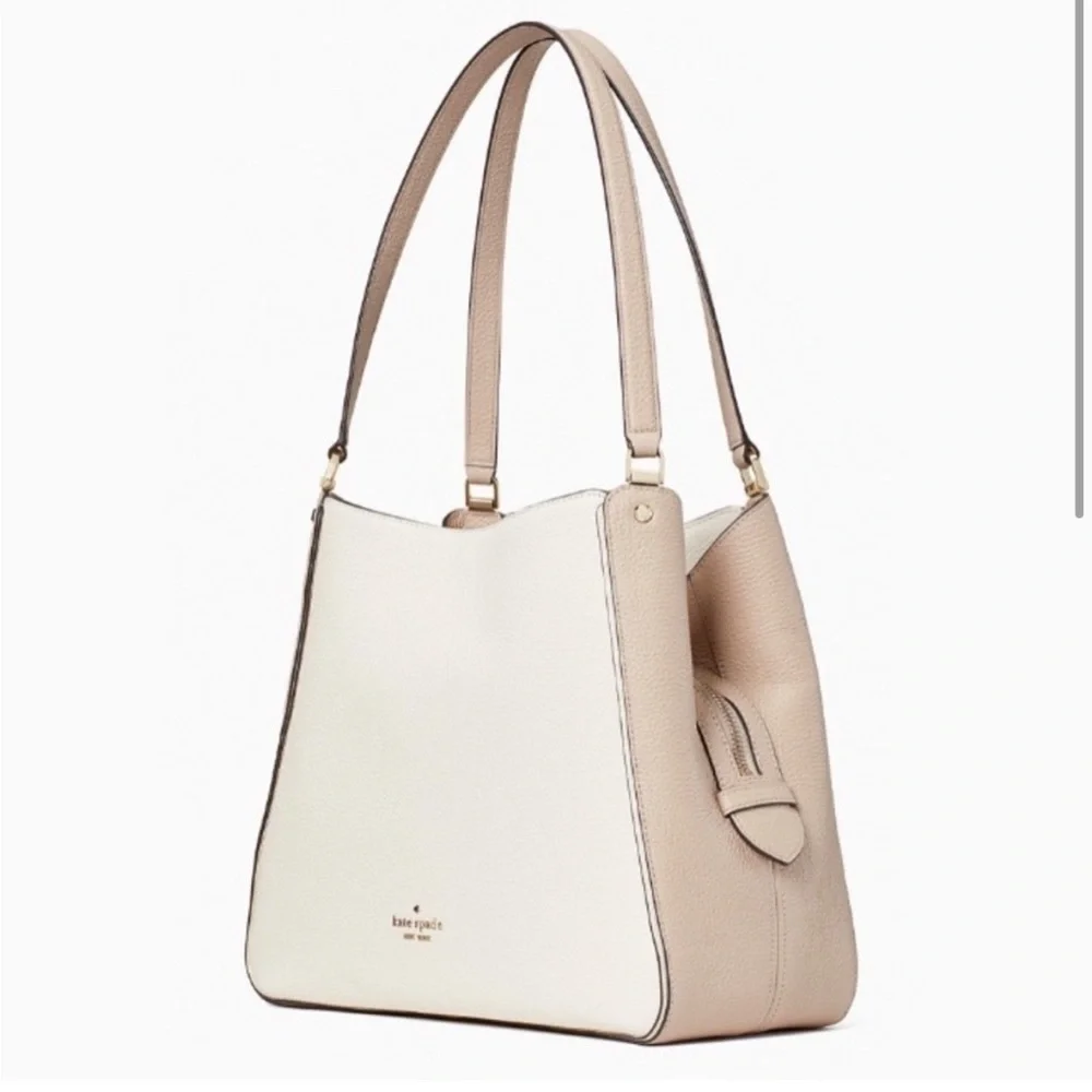 NWT Kate Spade Leila Medium Triple Compartment Shoulder Bag, Warm Sand and Beige - Picture 2 of 8